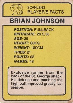 1981 Scanlens #99 Brian Johnson Back